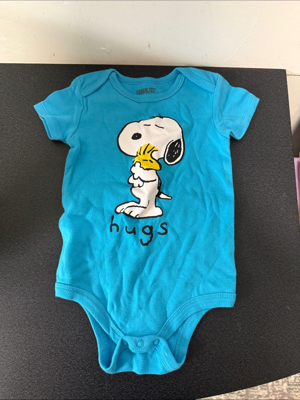 Peanuts Turquoise Baby One-Piece with Snoopy & Woodstock Hugs